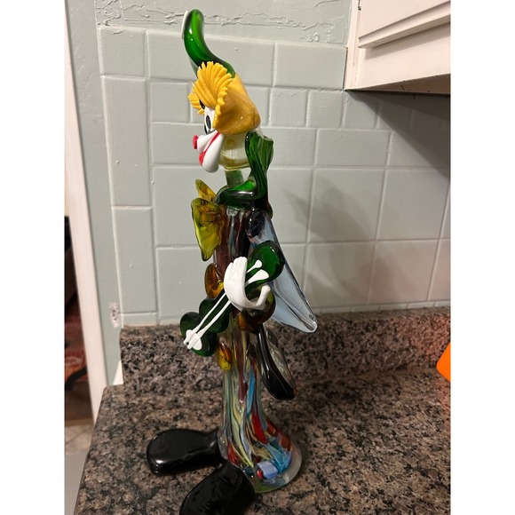 This is a vintage Murano art glass clown figurine holding a guitar 18.5" tall - Picture 5 of 7